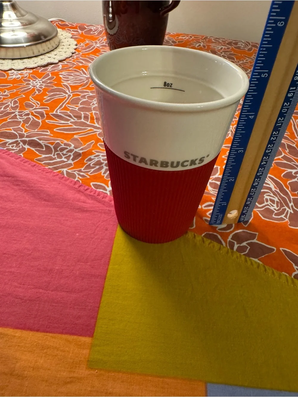Starbucks Ceramic Insulated Tumbler Red 8oz Silicone Grip 2011 Travel Coffee Mug